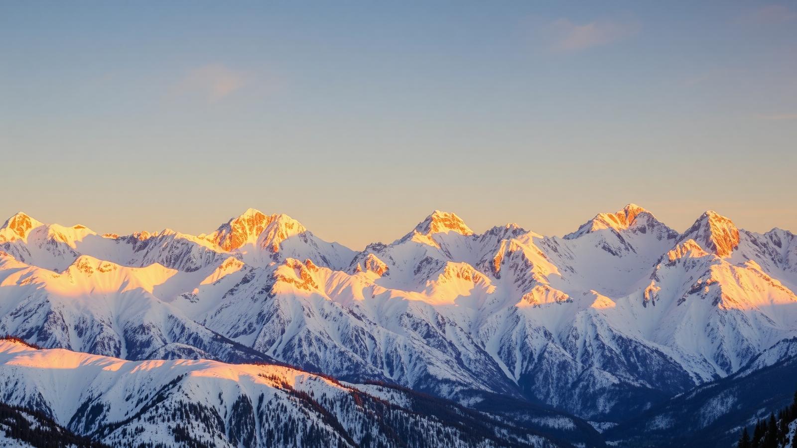Snow-capped Rocky Mountains at golden hour